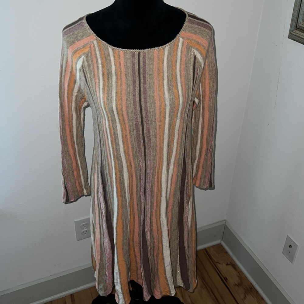 Anthropology MOTH Nora swing hi low sweater knit dress Sz L P earth tones‎